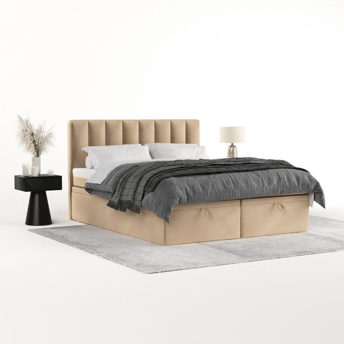 BOXBETT Lume 140/200 cm Beige im Kronos Stoff - Beige/Schwarz, Holz/Holzwerkstoff (140/200cm) - AltaBeds
