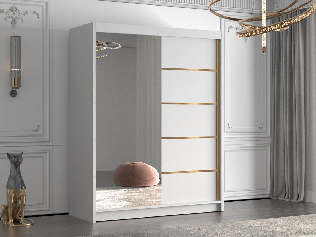 SCHIEBETÜRENSCHRANK Flavio III - Goldfarben/Weiß, Holzwerkstoff/Metall (150/200/58cm) - MIRJAN24