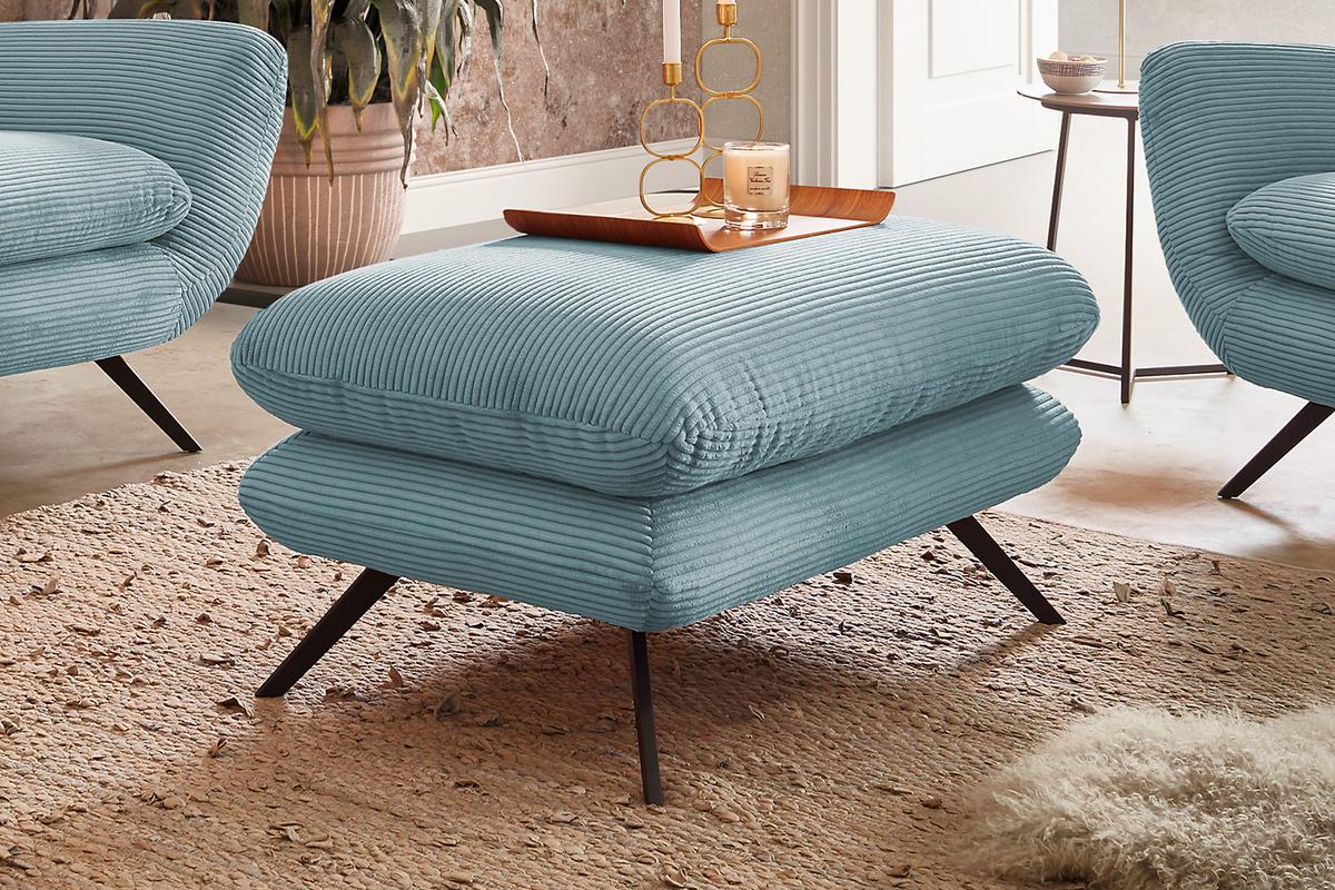 HOCKERBANK CHARME Hellblau Cord - Hellblau, Textil (90/45/60cm) - KAWOLA