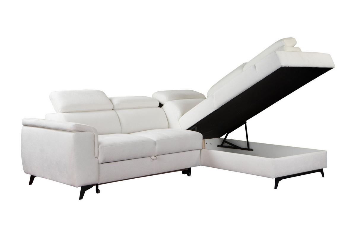 ECKSOFA VOLA Weiß Velours-Stoff mit Schlaffunktion - Weiß, Holz (270/199cm) - MASSENO