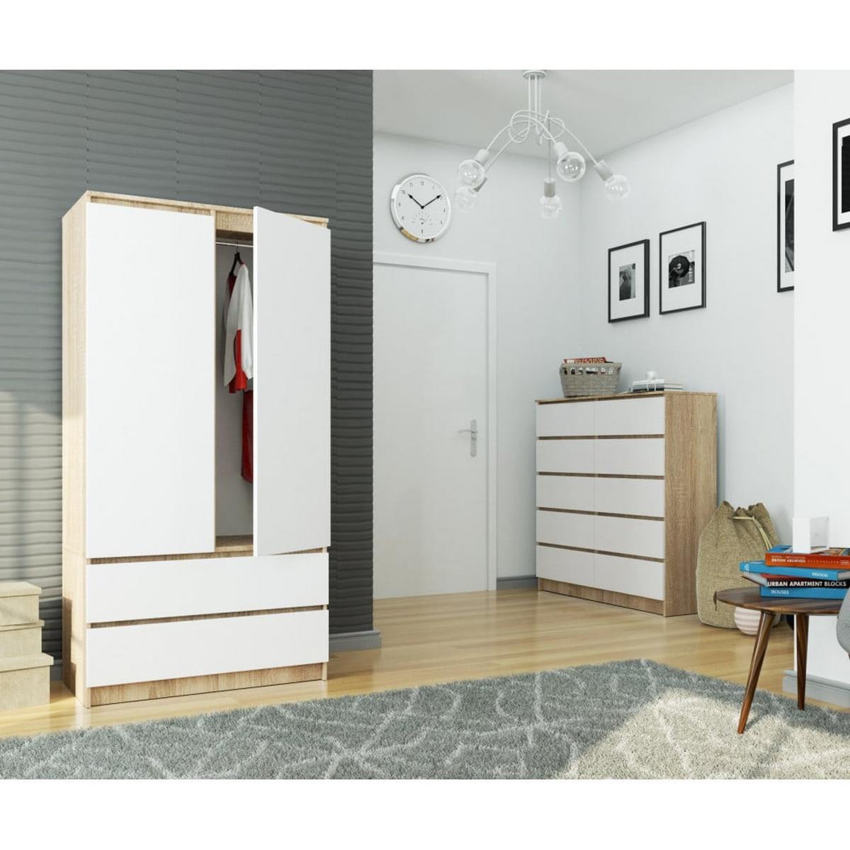 KLEIDERSCHRANK Eiche Sonoma, Weiß 180/90/51 - Weiß/Sonoma Eiche, Holzwerkstoff (90/180/51cm) - RAUMHIRSCH FURNITURE