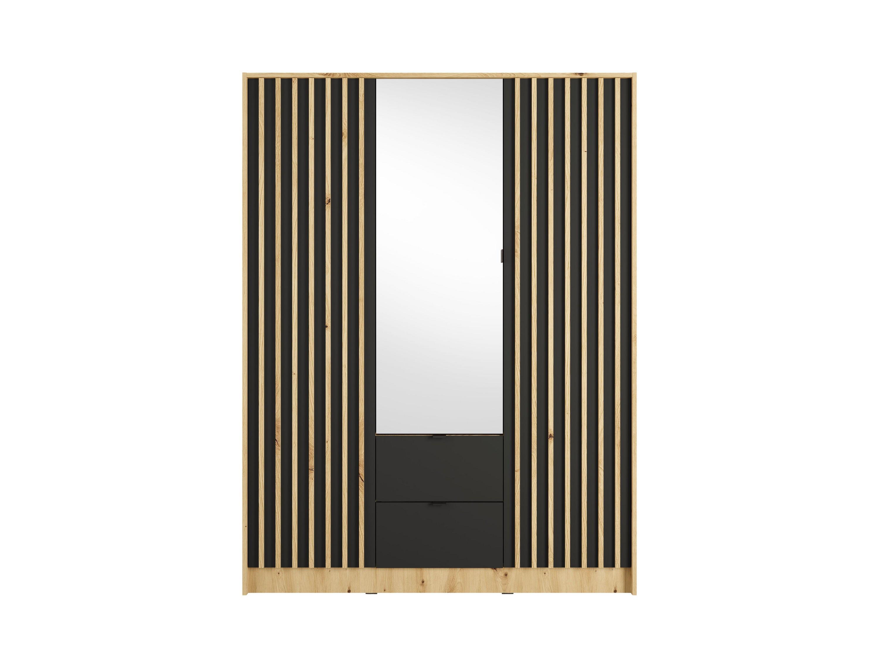 DREHTÜRENSCHRANK SATREN 150,8/200,5/54,5cm 3-türig mit Spiegel Eiche Artisan - Schwarz/Eiche Artisan, Holzwerkstoff (150.8/200.5/54.5cm) - MASSENO