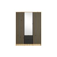 DREHTÜRENSCHRANK SATREN 150,8/200,5/54,5cm 3-türig mit Spiegel Eiche Artisan - Schwarz/Eiche Artisan, Holzwerkstoff (150.8/200.5/54.5cm) - MASSENO