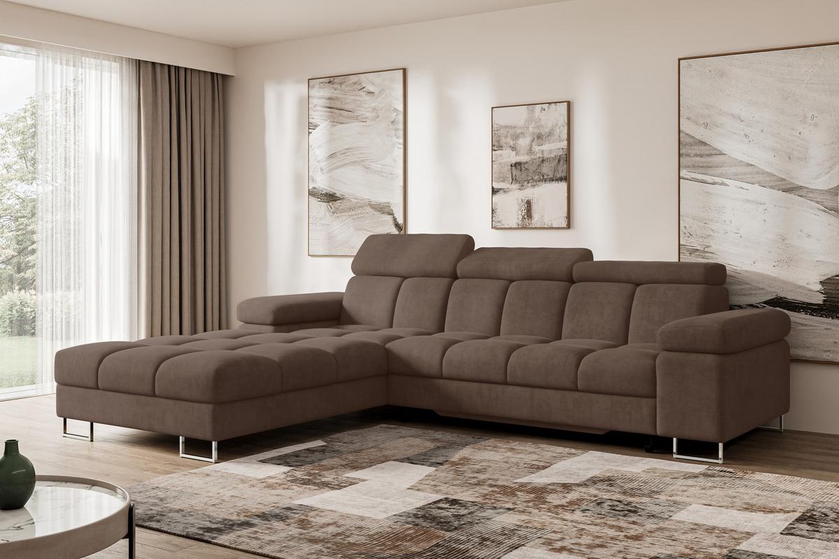 ECKSOFA mit Schlaffunktion Ottomane Links 271x203x79 Braun Velours - Braun, Holzwerkstoff/Textil (271/203cm) - ALTDECOR