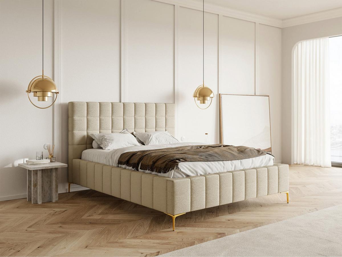 POLSTERBETT Szejlo Beige Chenille 160 cm - Beige/Goldfarben, Textil/Metall (160/200cm) - Selsey