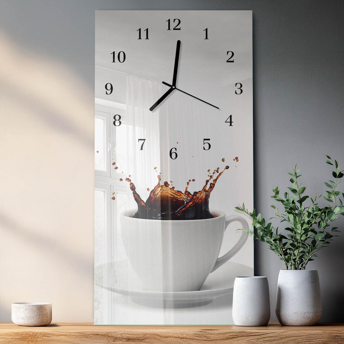 WANDUHR aus Glas 30x60 cm - Kaffee - Weiß, Glas (30/60/0.4cm) - TULUP