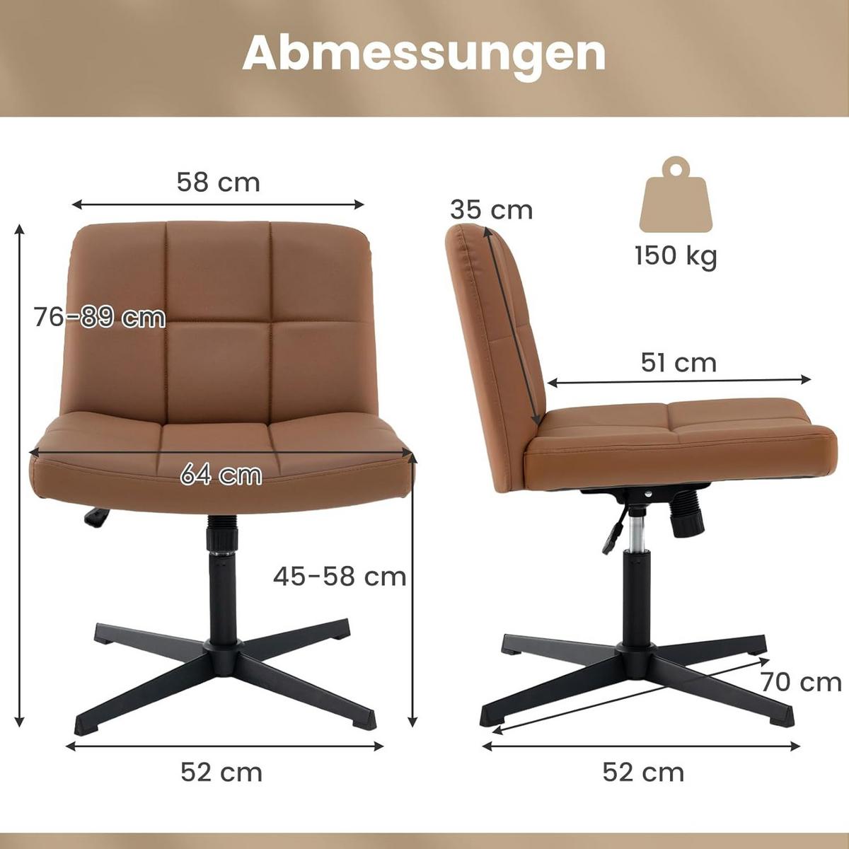 BÜROSTUHL Braun - Braun, Kunststoff (69/89/64cm) - COSTWAY