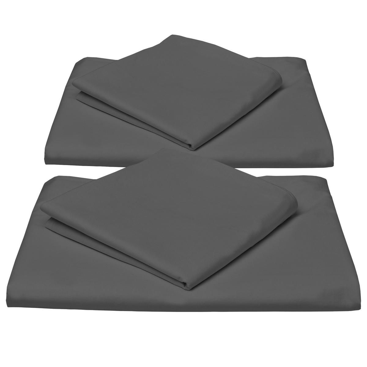 BETTWWÄSCHE Julie 155/220 cm + Kissenbezug 80/80 cm Anthrazit Renforcé 2er Set - Anthrazit, Textil (155/220cm)