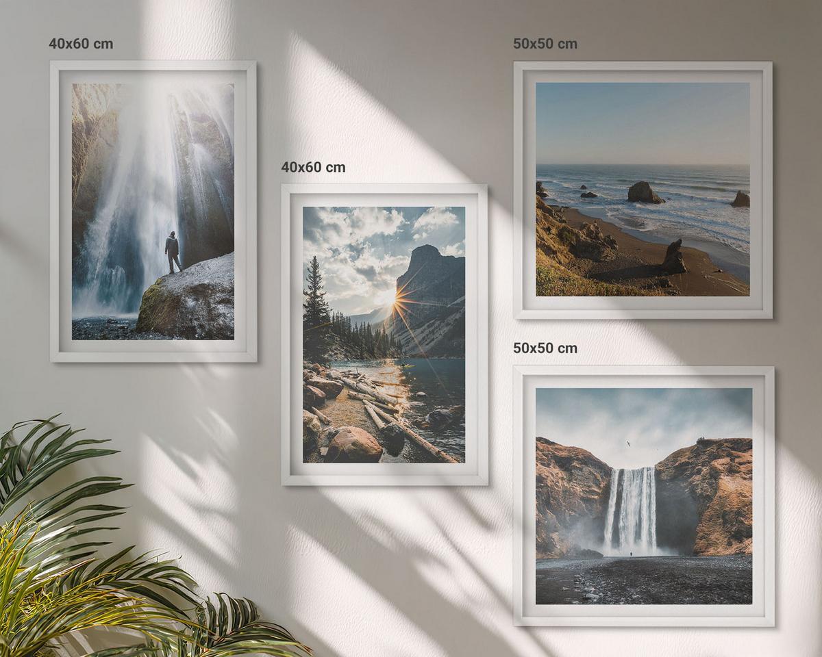BILDER SET 4er Set - 50x50 cm & 40x60 cm Weißer Rahmen - Wasserfälle, Berge, Landschaften, Natur - Weiß, Kunststoff (50/50cm) - TULUP