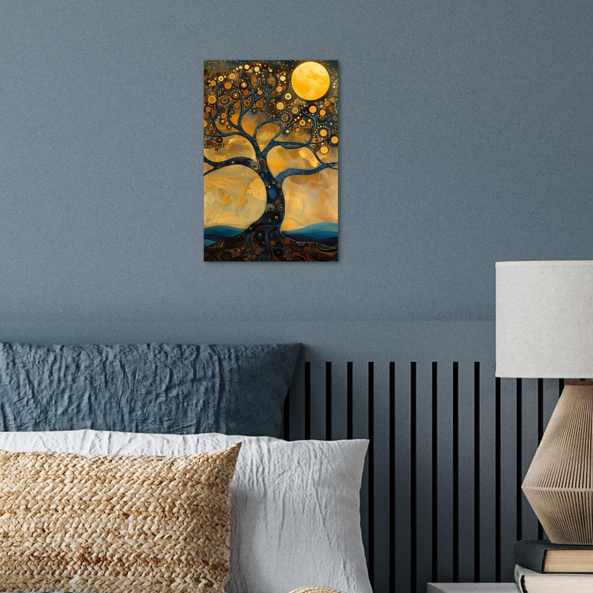 POSTER Baum - Mond - Blumen - Gold - Kunst Room Decor 20x30 cm - Orange, Papier (20/30/0.1cm) - MuchoWow
