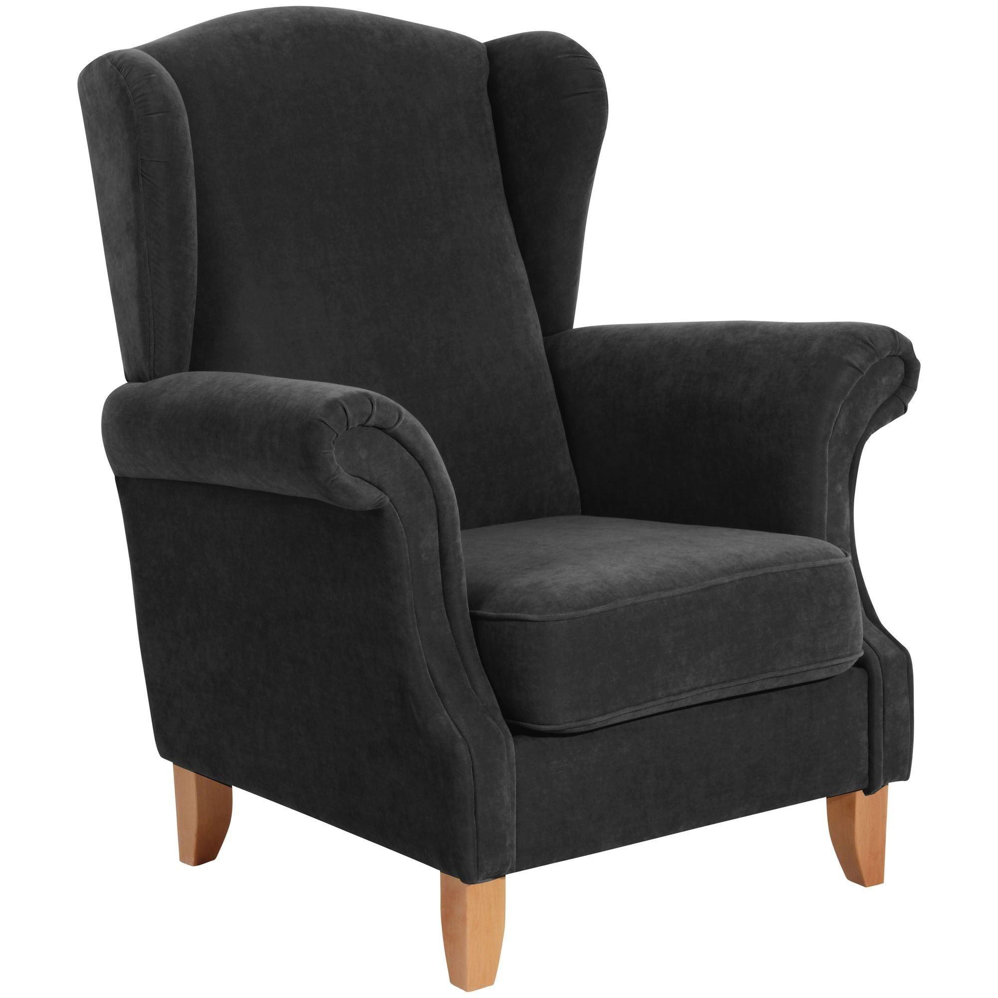 OHRENSESSEL Katria Bezug Veloursstoff Buche natur / schwarz - Schwarz, Kunststoff (88/108/84cm) - 58aufmkessel