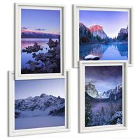 BILDER SET 4er Set - 50x50 cm & 40x60 cm Weißer Rahmen - Berglandschaften, Sonnenuntergang, Wasser - Weiß, Kunststoff (50/50cm) - TULUP