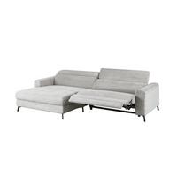 ECKSOFA LAISKA Hellgrau Cord Relaxfunktion - Hellgrau/Schwarz, Textil/Metall (282/177cm) - KAWOLA