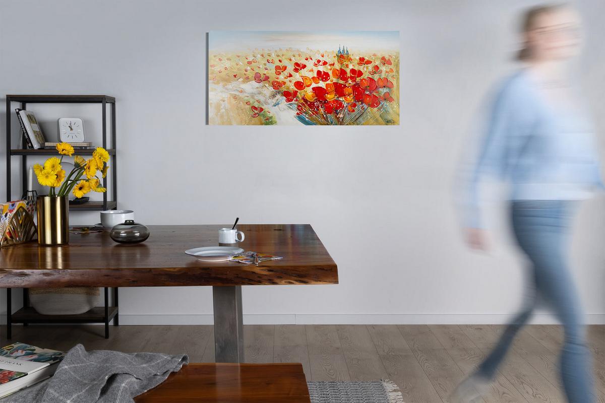 ÖLGEMÄLDE 120/60 cm - Beige/Rot, Holz/Textil (120/60cm) - KUNSTLOFT