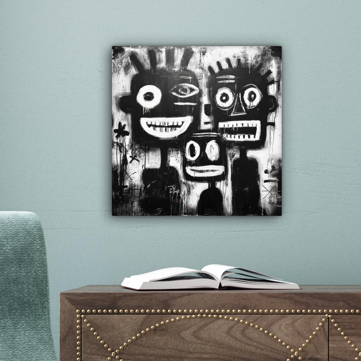 LEINWANDBILD Malerei - Figuren - Schwarz - Abstrakt Deko Wohnzimmer 20x20 cm - Schwarz, Textil (20/20cm) - MuchoWow