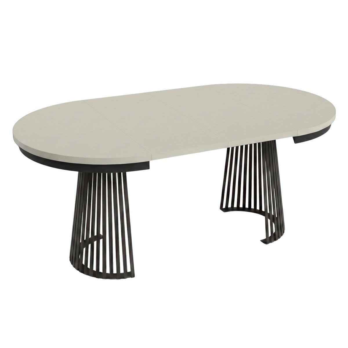 ESSTISCH Lumi im Loft-Stil, ausziehbar Ø 120–200 cm, Metallbeinen, Schwarz+Kaschmir - Kaschmir/Schwarz, Metall (120/120/77cm) - Beautysofa