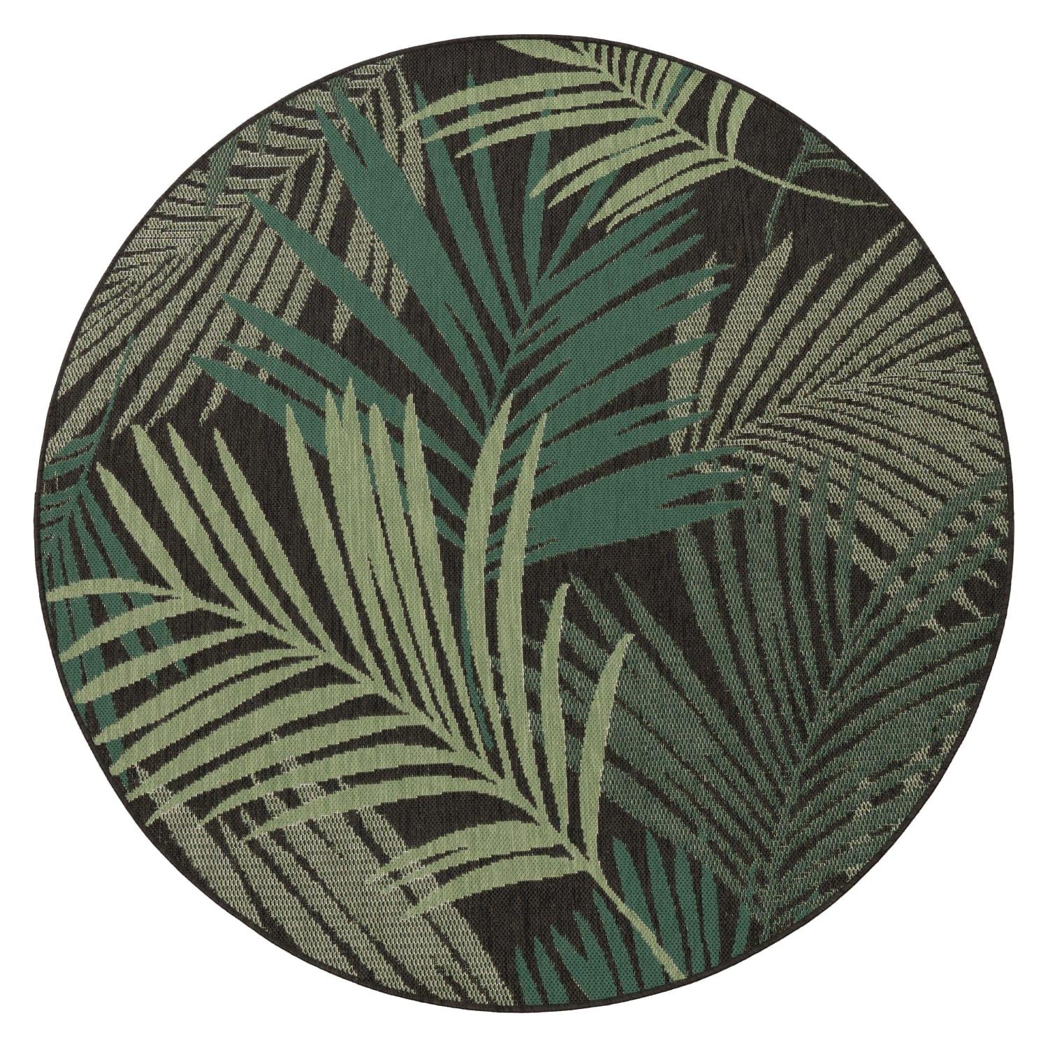 OUTDOORTEPPICH, mit Palmblatt-Muster, Schwarz, Ø 160 cm - Schwarz, Textil (160/160cm) - KADIMA DESIGN