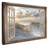 LEINWANDBILD Ausblick - Strand - Dünen - Meer - Natur Wanddeko 90x60 cm - Sandfarben, Textil (90/60cm) - MuchoWow
