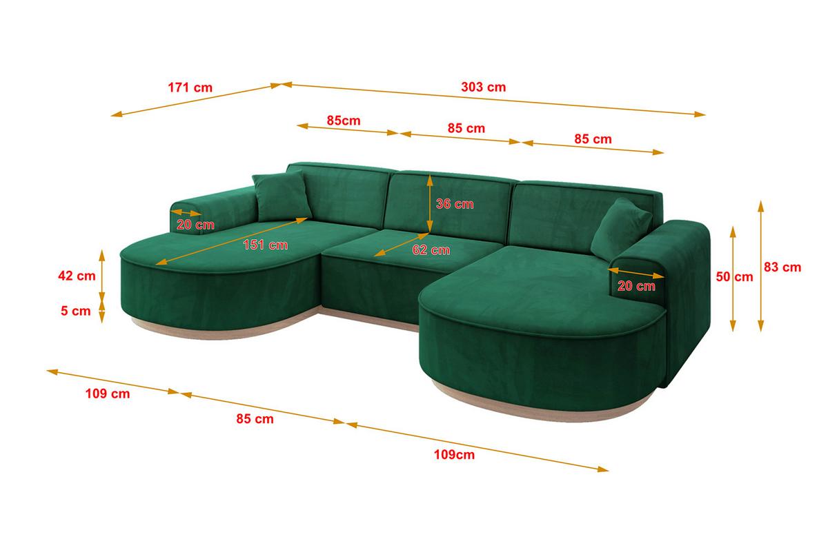WOHNLANDSCHAFT MARI-U1-v1 - 303x171x83 cm Grün Velours - Grün, Holzwerkstoff/Textil (303/83/171cm) - ALTDECOR