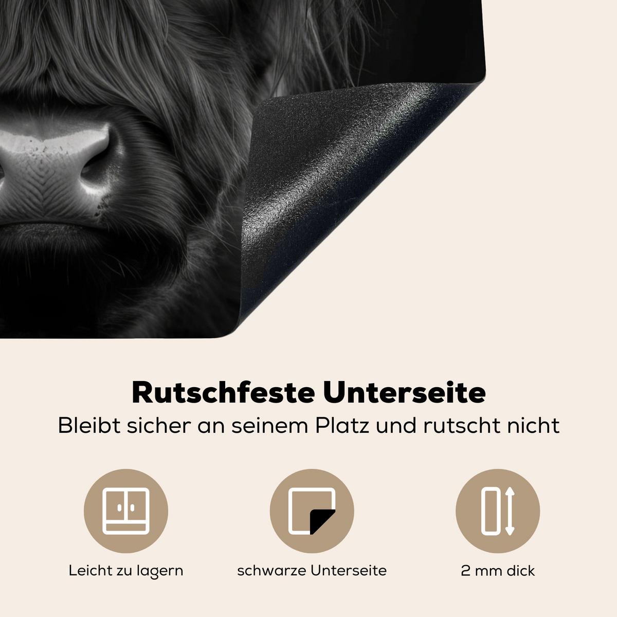 HERDABDECKPLATTE Scottish Highlander - Schwarz - Kalb - Kuh Abdeckung Ceranfeld 57.6x51.6 cm - Schwarz, Kunststoff (57.6/51.6/0.2cm) - MuchoWow