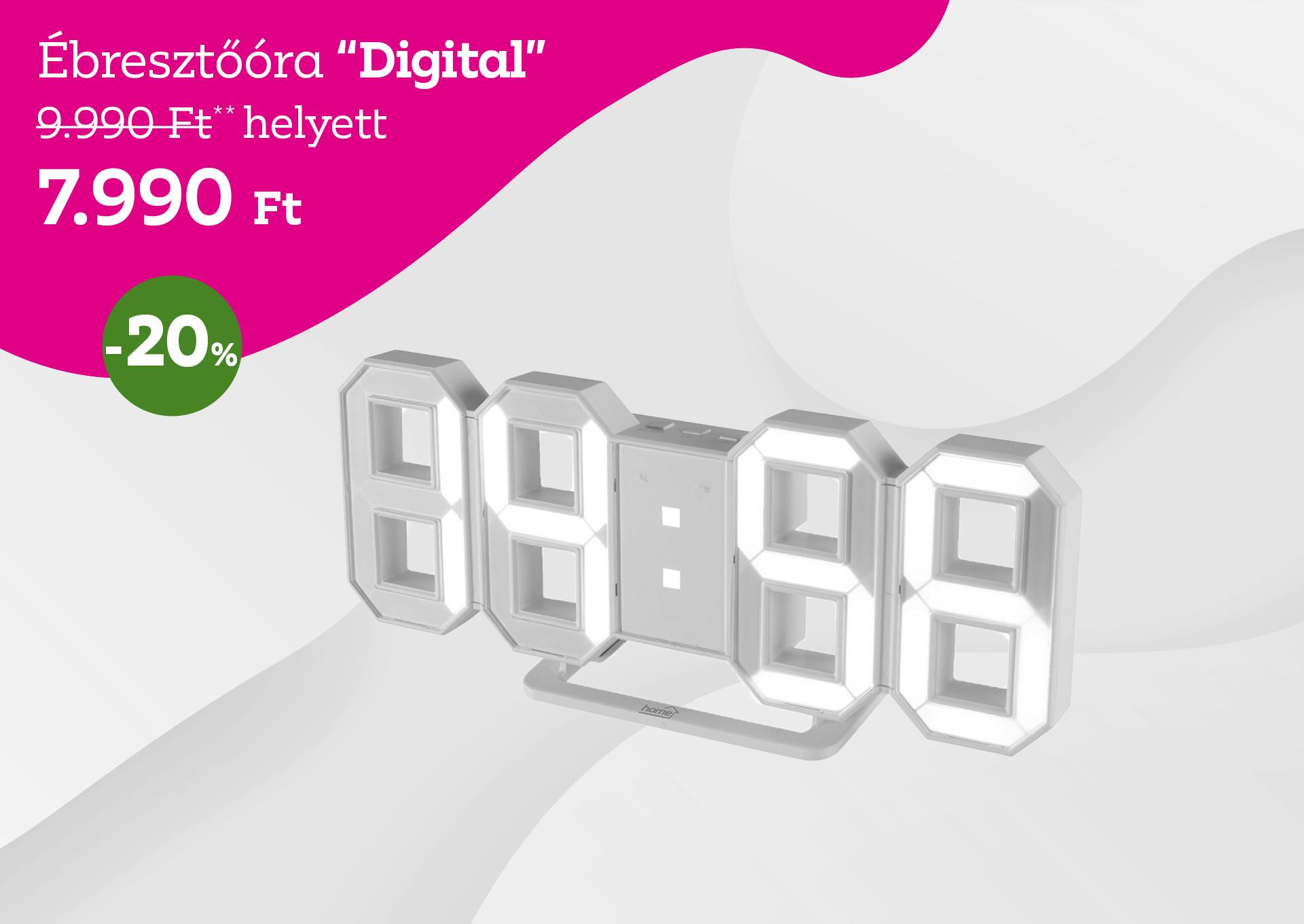 Ébresztőóra DIGITAL 9990 Forint helyett 7990 Forint, kedvezmény mértéke 20%
