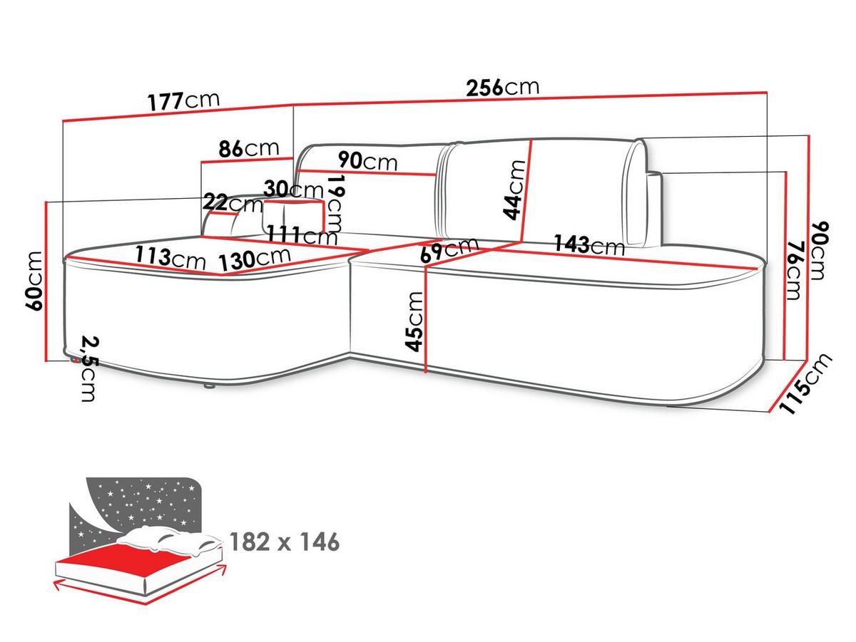 ECKSOFA Koro, Seite: Links - Hellbraun/Schwarz, Holz/Kunststoff (256/177cm) - MIRJAN24
