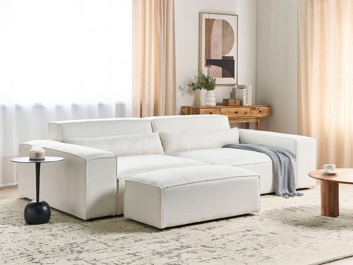 2-SITZER-SOFA Bouclé cremeweiß mit Ottomane Hellnar - Weiß, Textil (262/70/126cm) - Beliani