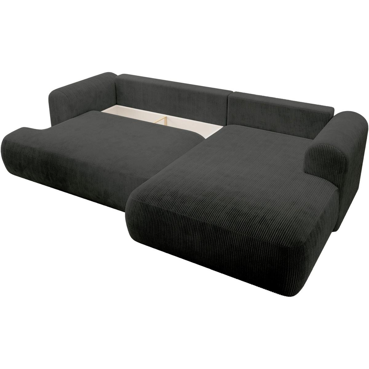 ECKSOFA Ovo Cord mit Cordbezug Dunkelgrau, rechts - Dunkelgrau/Schwarz, Textil (165/260cm) - Selsey