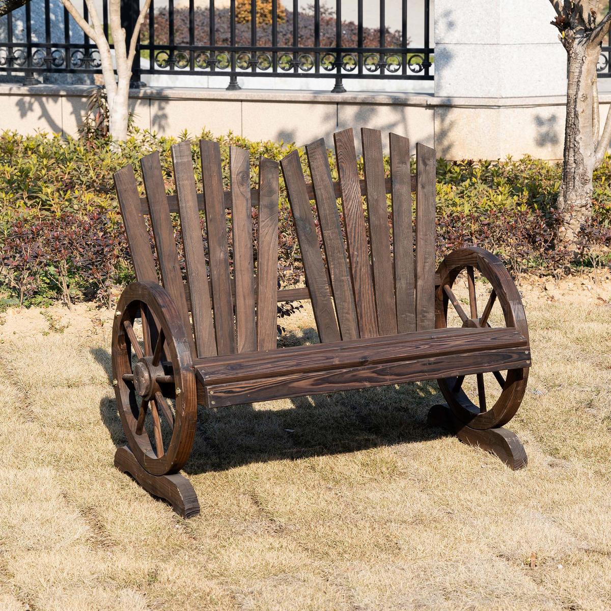 GARTENBANK mit Armlehne Sitzbank Gartenmöbel Massivholz Dunkelbraun - Dunkelbraun, Holz (66/95/108cm) - Outsunny