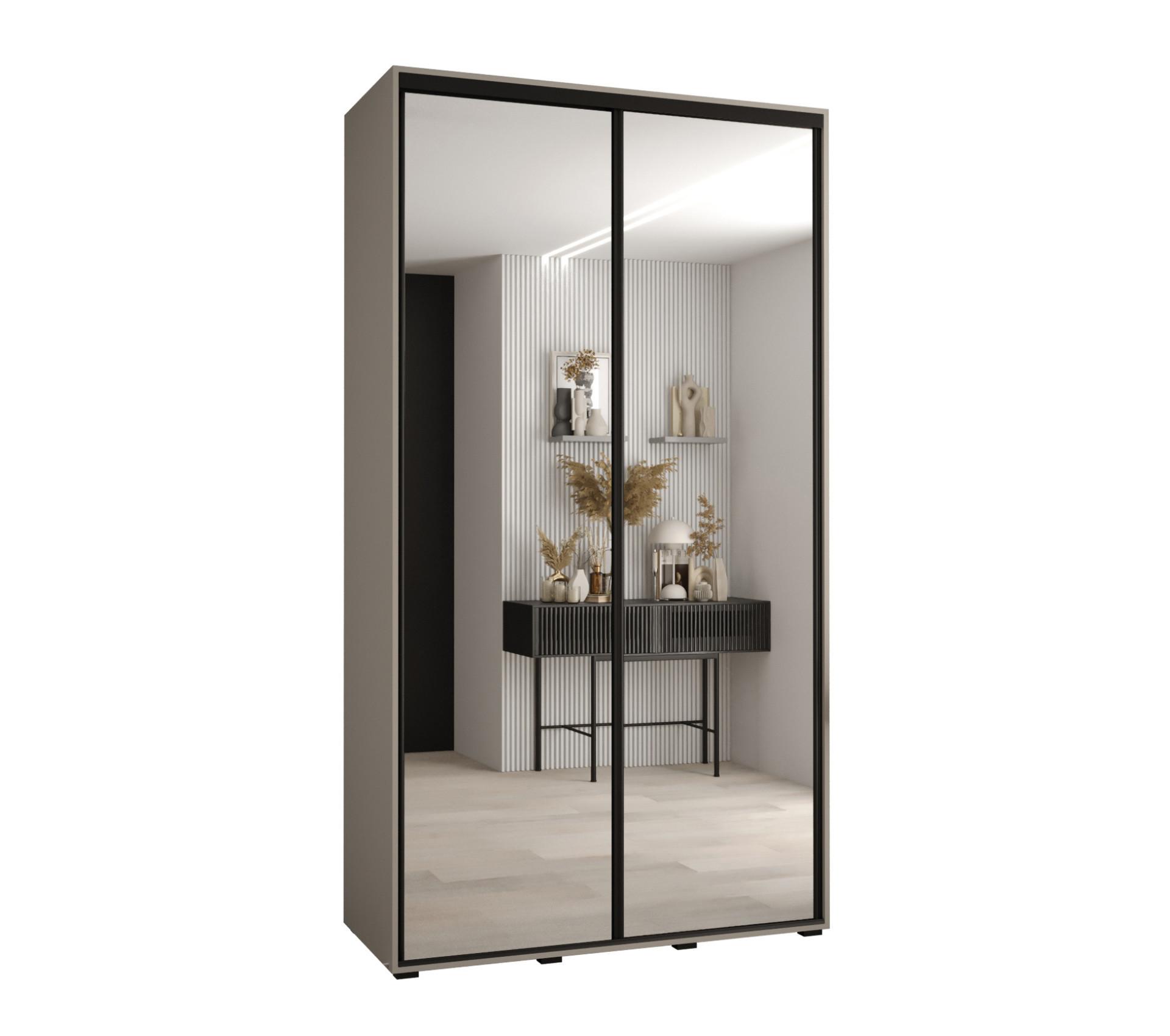 SCHWEBETÜRENSCHRANK 235,2/130/45 2-türig - Kaschmir/Schwarz, Holz/Metall (130/235.2/45cm) - MÖBEL KRYSPOL