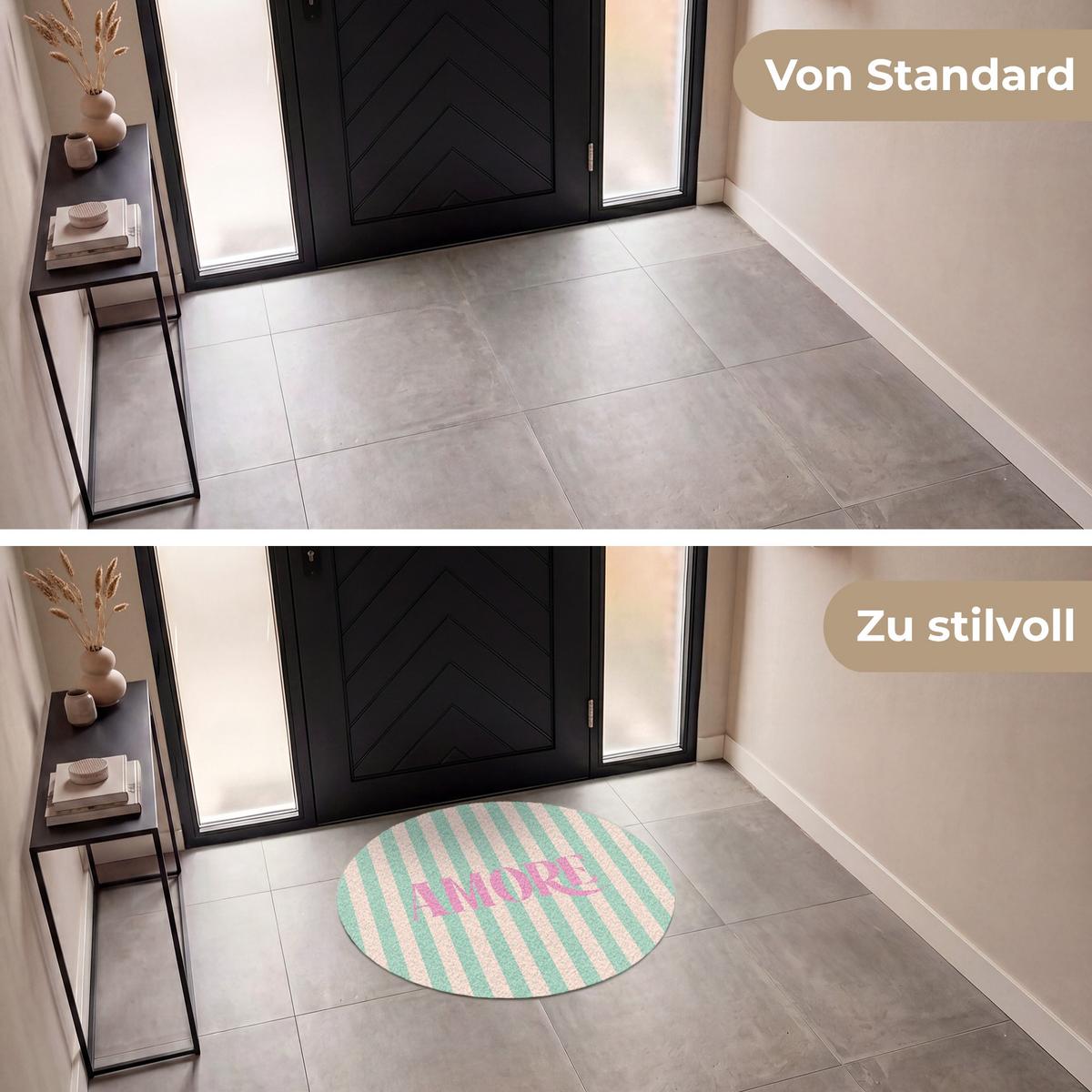 FUSSMATTE Rosa – Grün – Streifen – Amore 90x90 cm - Mintgrün, Kunststoff (90/0.4cm) - MuchoWow