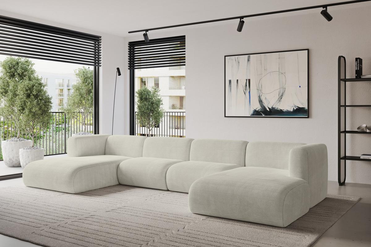 WOHNLANDSCHAFT MIRA-U2 408x179x70 Creme Cord - Ecru/Creme, Holzwerkstoff/Kunststoff (408/70/179cm) - ALTDECOR