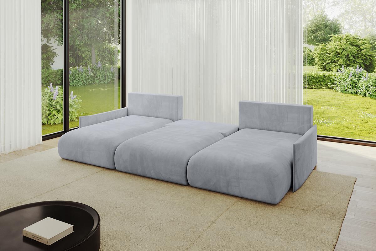 WOHNLANDSCHAFT mit Schlaffunktion und Bettkasten ONESK-U-v1 317x177x72 Hellgrau Velours - Titanfarben, Holzwerkstoff/Kunststoff (317/72/177cm) - ALTDECOR
