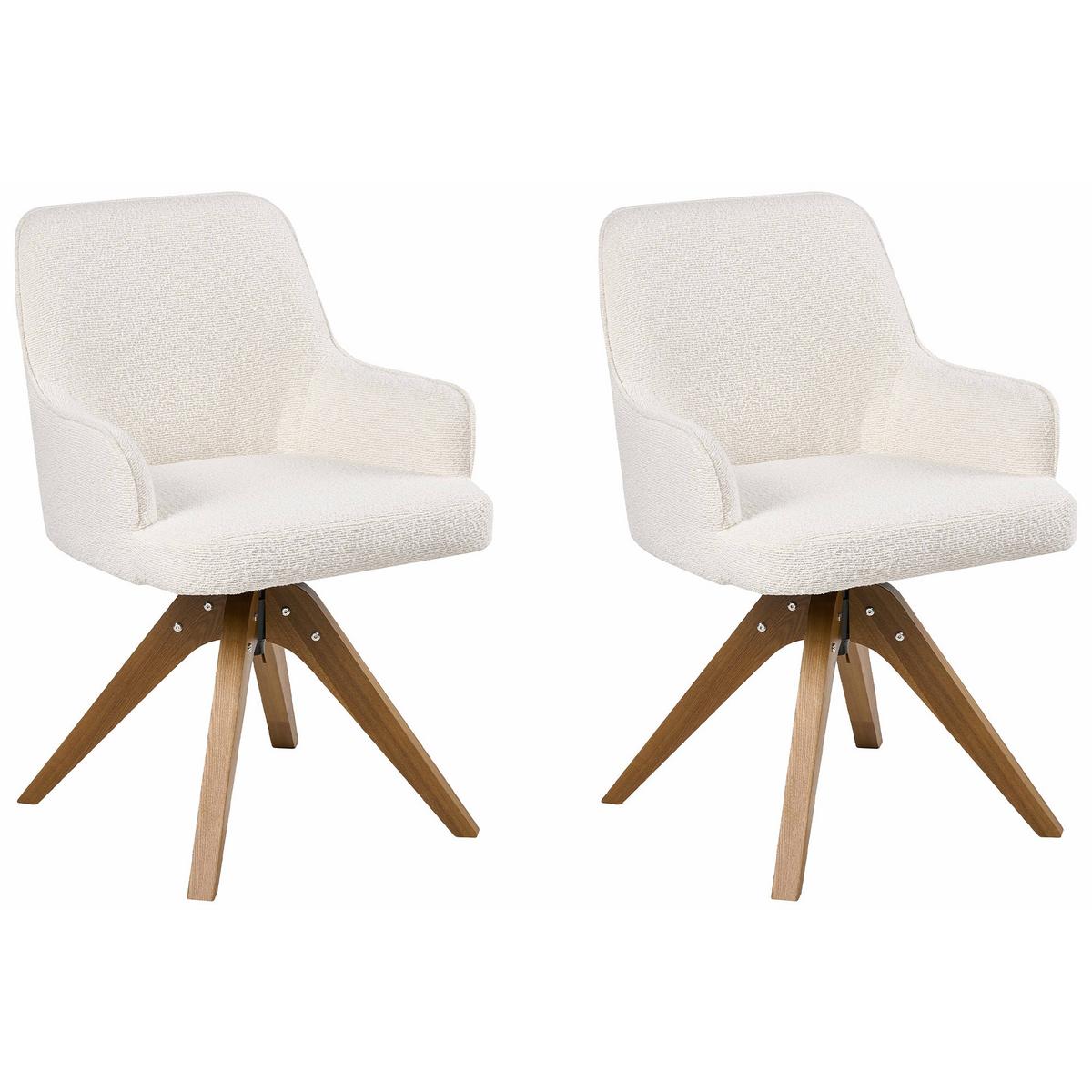 ESSZIMMERSTUHL 2er Set drehbar Bouclé Cremeweiß Sylvania - Creme, Holz/Textil (64/83/64cm) - Beliani