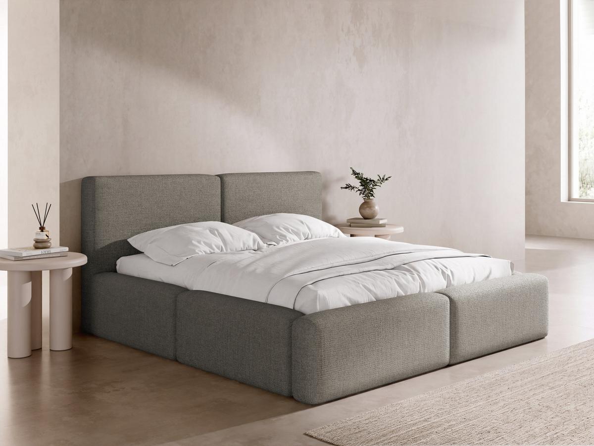 POLSTERBETT Duo mit Bettkasten, Metall-Lattenrost & hohem Kopfteil in Taupe Chenille 180x200 cm - Taupe/Beige, Kunststoff/Textil (180/200cm) - WFL GROUP