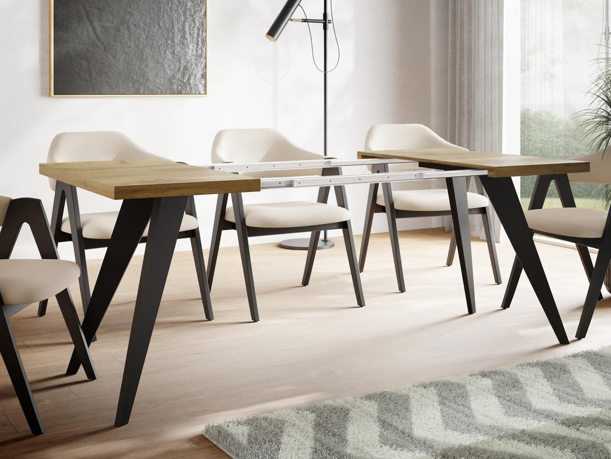 ESSTISCH Quadro quadratischer ausziehbarer, Wotan Eiche 100-150/100/76 cm - Eiche Wotan/Schwarz, Holz/Holzwerkstoff (100/150/76cm) - WFL GROUP