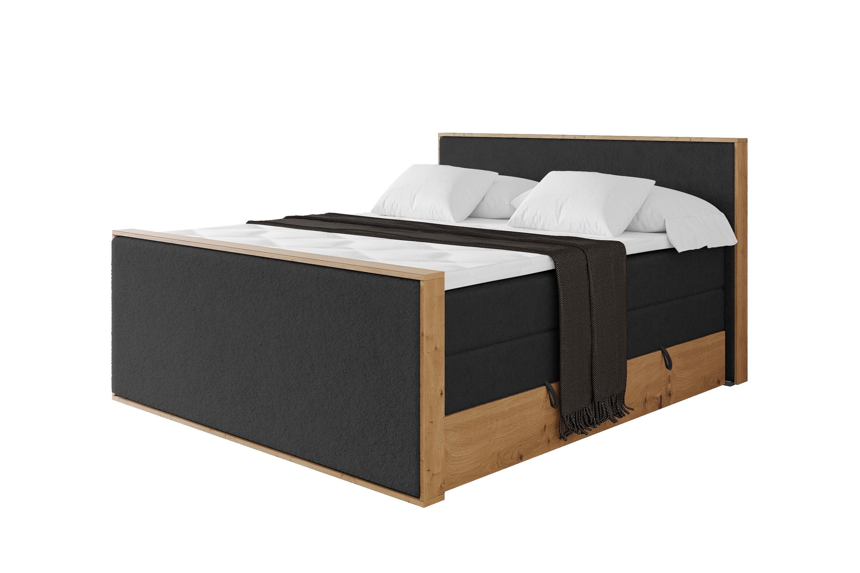 BOXSPRINGBETT LOLLI9 -Z-KING 140x200 - H3/H4 Schwarz - Schwarz Hochglanz, Holzwerkstoff (140/200cm) - ALTDECOR
