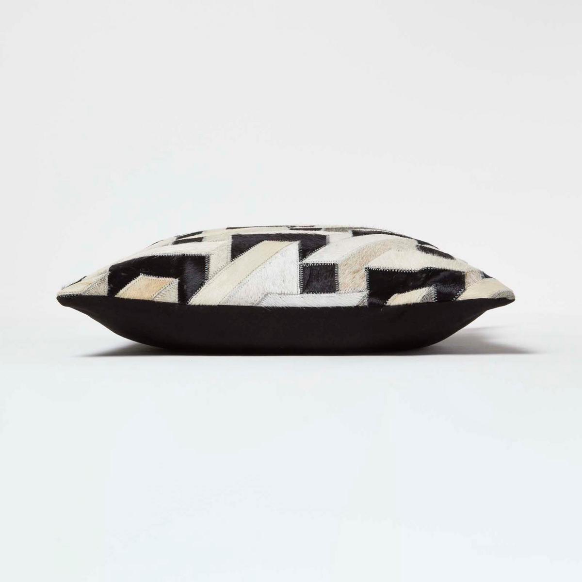 PATCHWORK-KISSEN Fell & Leder 45/45 cm geometrisch - Multicolor, Leder/Textil (45/45cm) - Homescapes