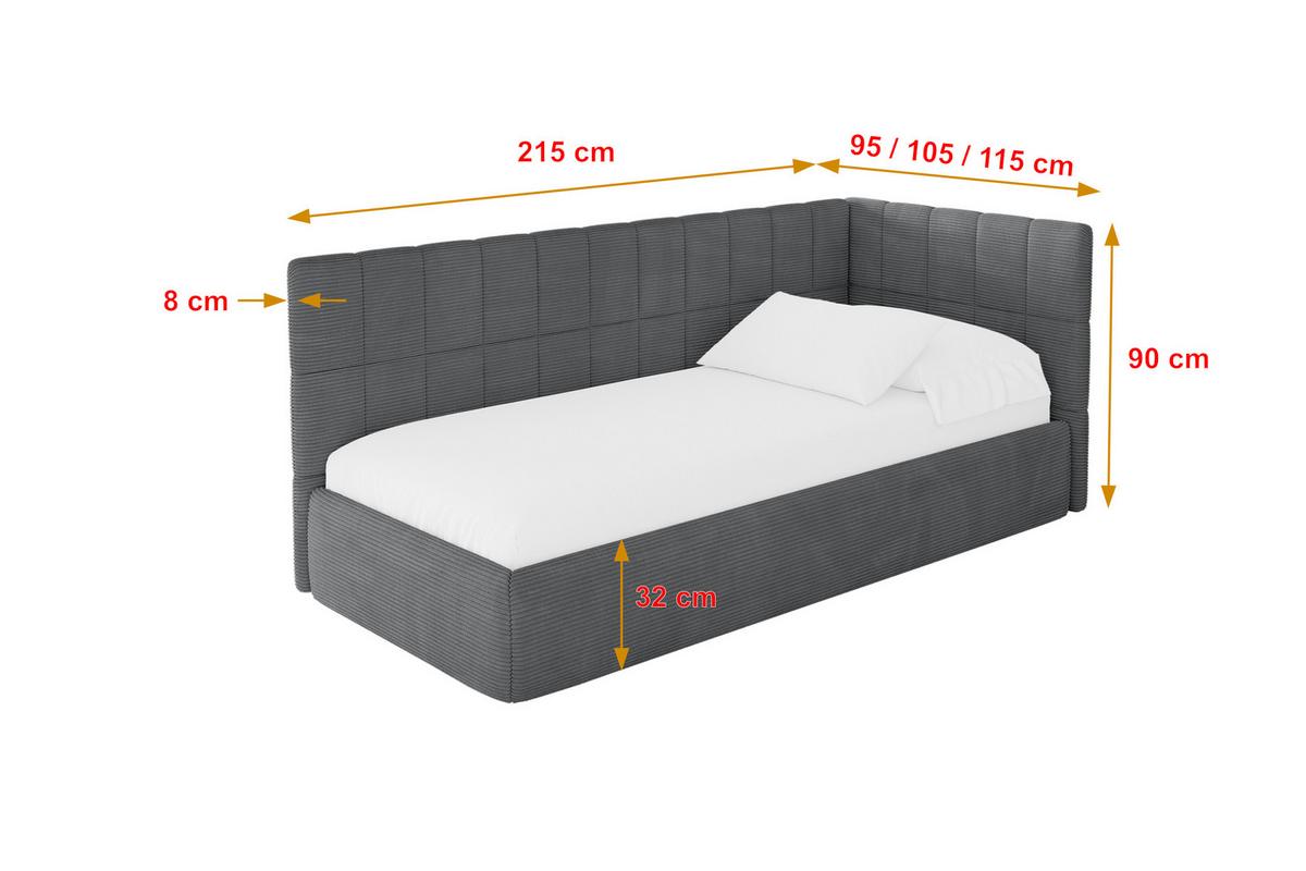 EINZELLBETT Jugendbett mit Bettkasten, Links - TULY 80x200 Dunkelgrau - Graphitfarben, Holzwerkstoff/Textil (80/200cm) - ALTDECOR