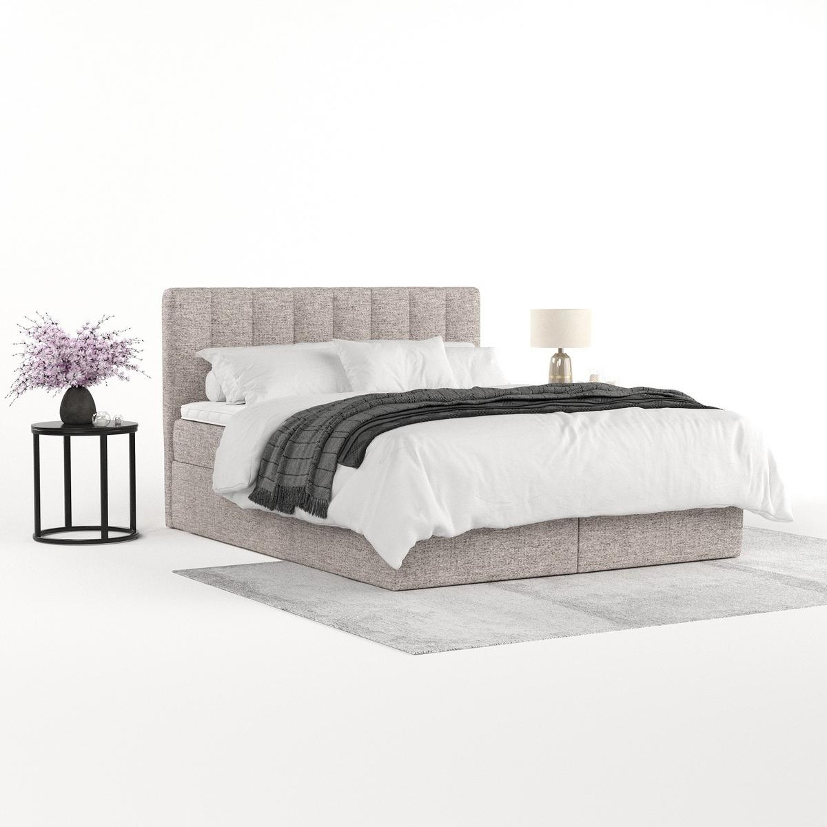 BOXBETT Lusso 180/200 cm Beige im Neve Stoff - Beige/Schwarz, Holz/Holzwerkstoff (180/200cm) - AltaBeds