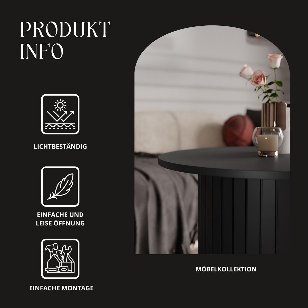 COUCHTISCH geriffelt, rund, Schwarz - Schwarz, Holzwerkstoff (70/70/46cm) - Idohome