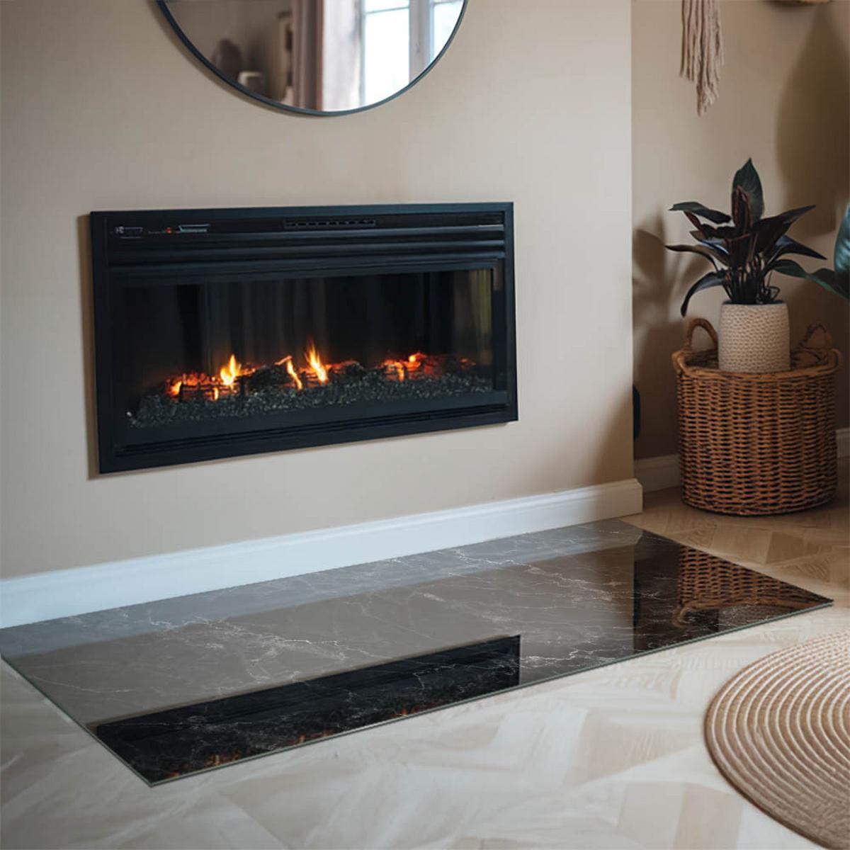 GLASPLATTE für Kamin 140x70 cm - Schwarz, Glas (140/70/0.4cm) - TULUP