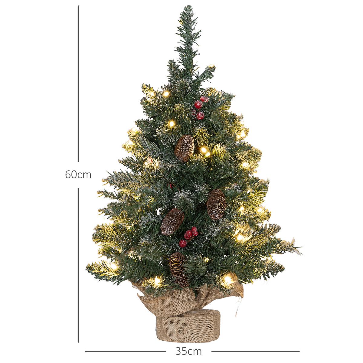 KÜNSTLICHER Weihnachtsbaum 0,6 m Christbaum 86 Astspitzen mit 50 warmweißen LED - Grün, Kunststoff (60cm) - HOMCOM