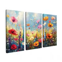 LEINWANDBILD 3er Set Blumen - Frühling - Farbenfroh - Sommerlich 180x120 cm - Orange, Textil (180/120cm) - MuchoWow