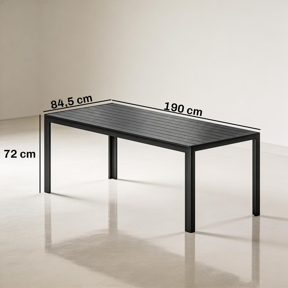 TISCH Alu WPC Esstisch Gartentisch Gartenmöbel Balkon Schwarz - Schwarz, Metall (190/84.5/72cm) - Outsunny