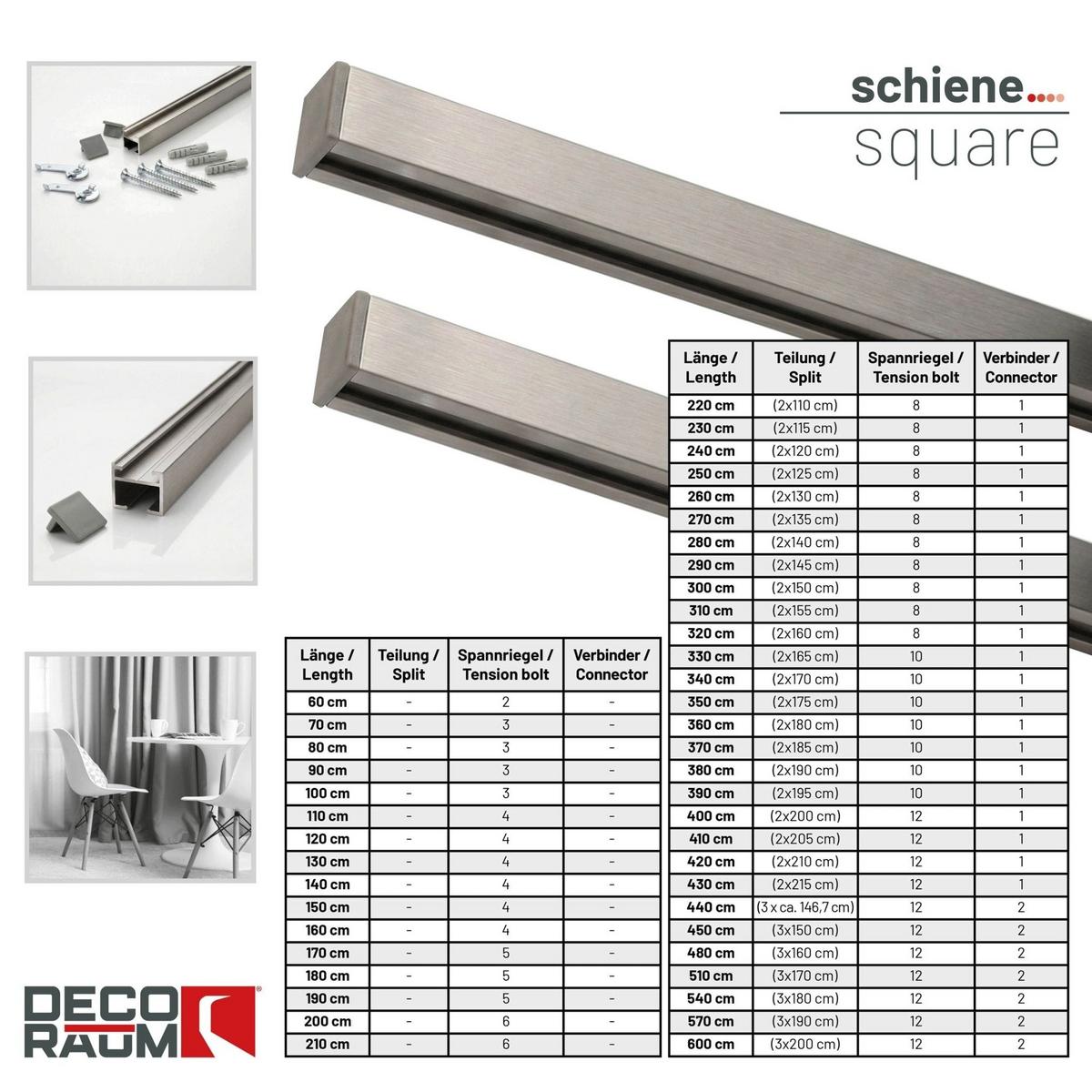 GARDINENSCHIENE auf Maß 1-lauf Deckenmontage Square 250cm - Silberfarben, Metall (250cm) - Deco-Raum