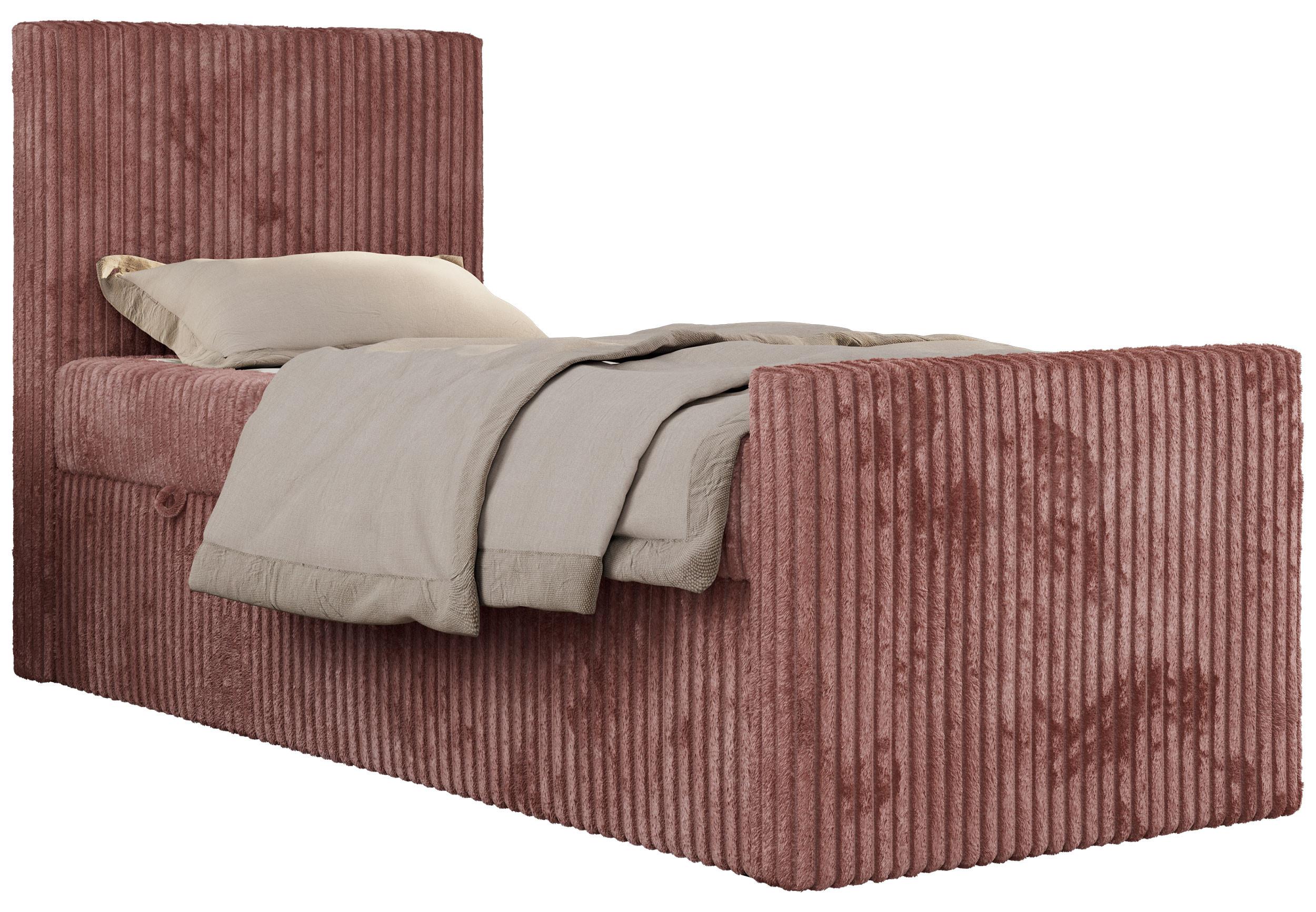 JUGENDBETT TILIO DUO 90/200 - Rosa Cord - H3 - Links Seite - Pink, Textil (90/200cm) - MKS
