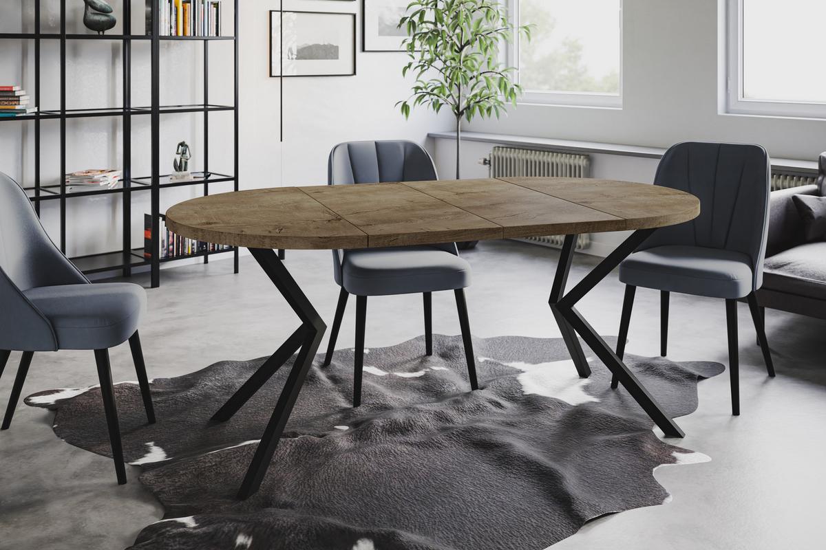 RUNDER Esszimmertisch LOFT LITEN, ausziehbarer Tisch Durchmesser: 120 cm/200 cm, Wohnzimmertisch Farbe: Grau, mit Metallbeinen in Farbe Schwarz - Dunkelbraun/Schwarz, Holzwerkstoff (120/120/76cm) - Alpi-Möbel