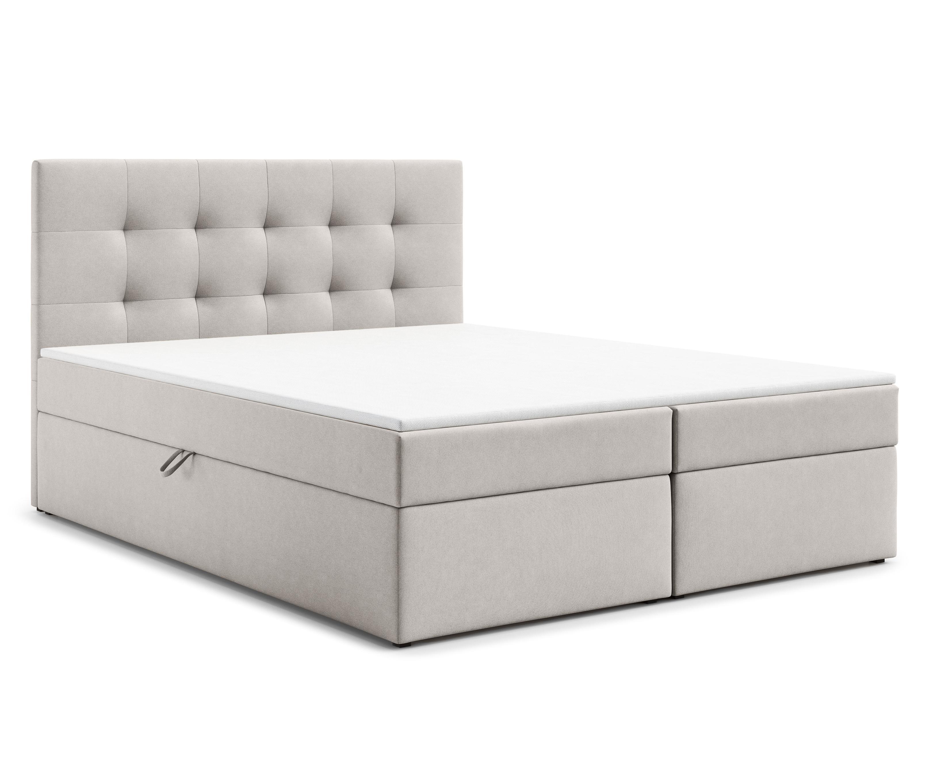 BOXBETT GALATA 140x200 cm mit Bettkasten und Matratze - Beige + TOPPER - Beige/Schwarz, Holz/Holzwerkstoff (140/200cm) - AX Living