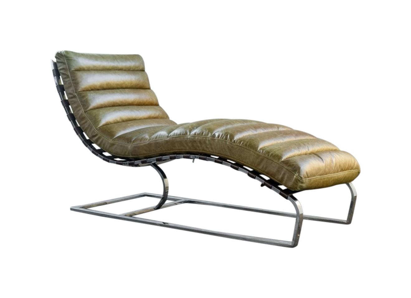 RELAXLIEGE SIRY Grün Leder - Silberfarben/Olivgrün, Leder/Metall (150/88/88cm) - KAWOLA